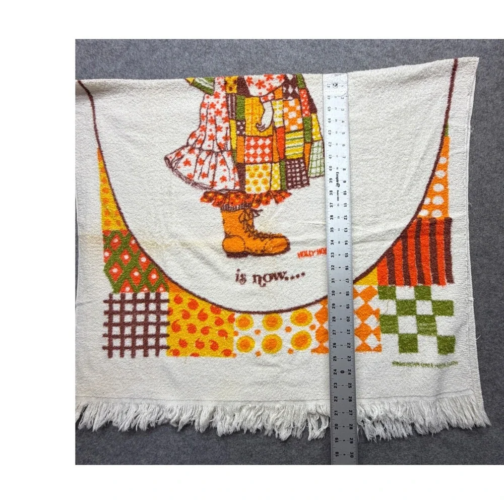 Vintage Holly Hobbie Beach Towel American Greetings 1970s Retro Fringed Cotton